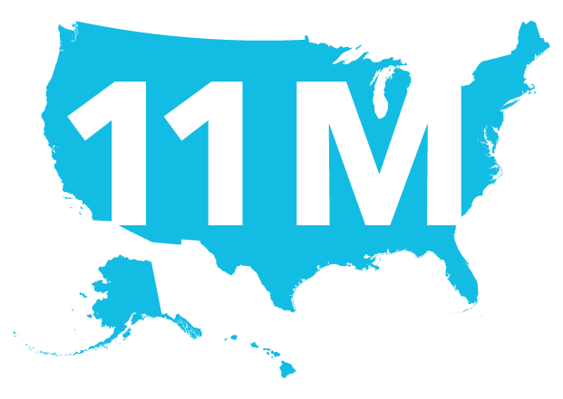 Graphic of the united states with 11 million overlayed